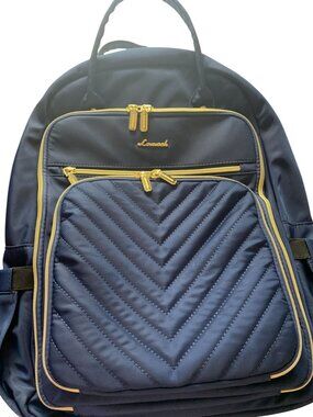 Lovorch Navy Diaper Backpack With Gold Zippers & Multiple Compartments